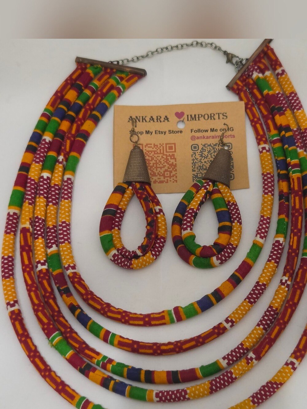 Beautiful Kente Cloth Necklace And Earring Set